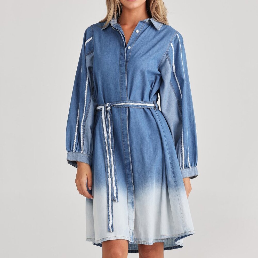 Talisman the Label Stella Long Sleeve Denim Dress Ombre Button Down NWT Medium 8